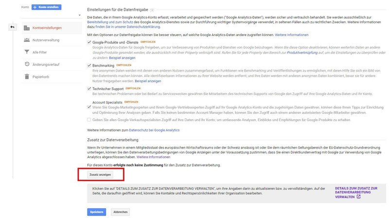 Datenauftragsverarbeitung mit Google Analytics