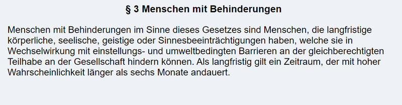 Paragraph 3 des BGG für Menschen mit Behinderungen