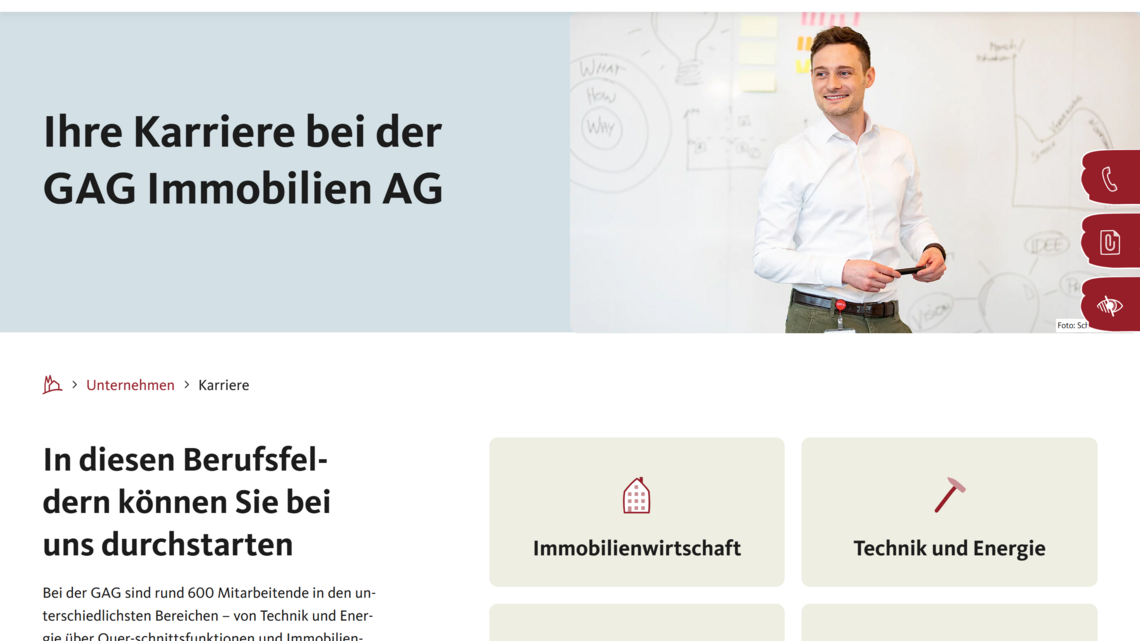 Karrierebereich der GAG Immobilien AG Screenshot des Karrierebereichs der GAG Immobilien AG