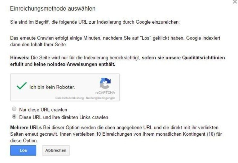 Popup: "Abruf wie durch Google"