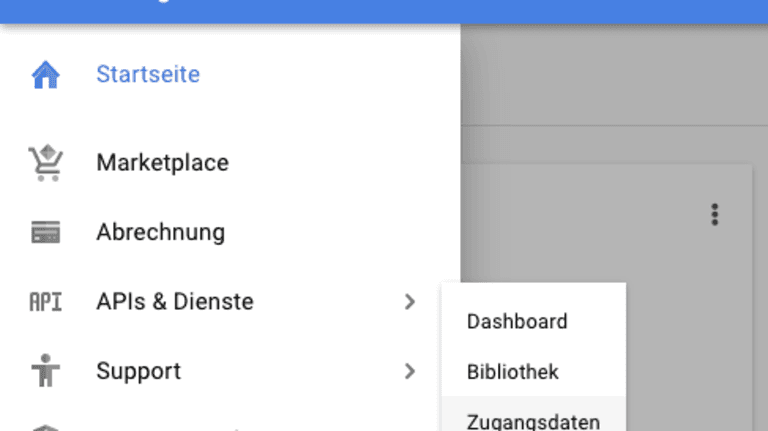 Google Cloud Platform Menü