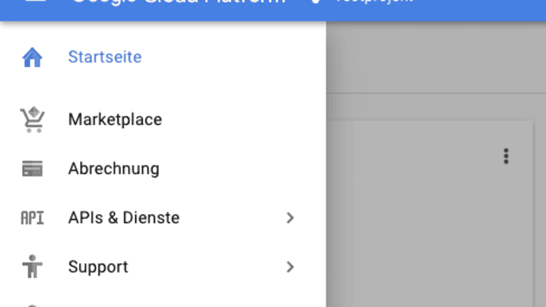 Google Cloud Platform Menü