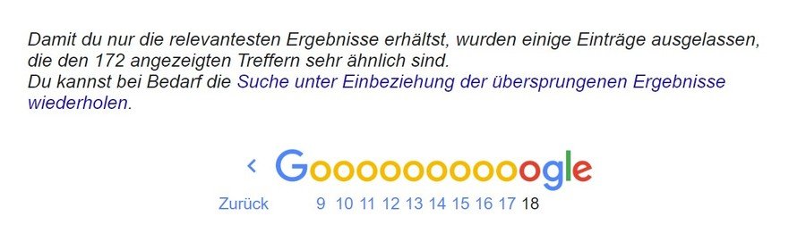 Google blendet weniger relevante und sehr ähnliche Treffer in der Suche aus