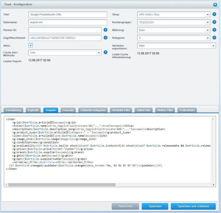 Einstellungen Shopware Shoppingfeed