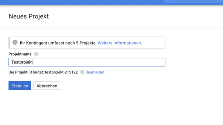 Neues Projekt anlegen