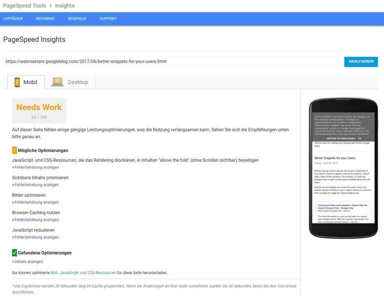 Webseiten-Ladegeschwindigkeit über Googles PageSpeed Insights optimieren