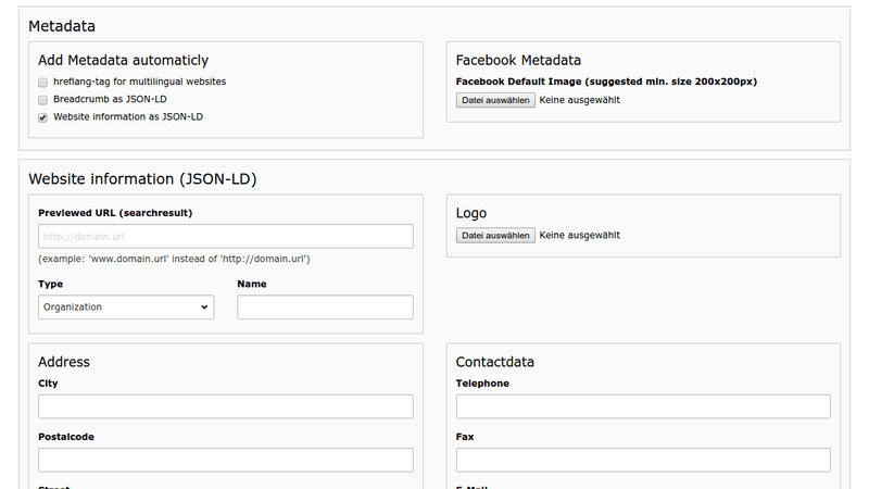 SEO Extension Einstellungen