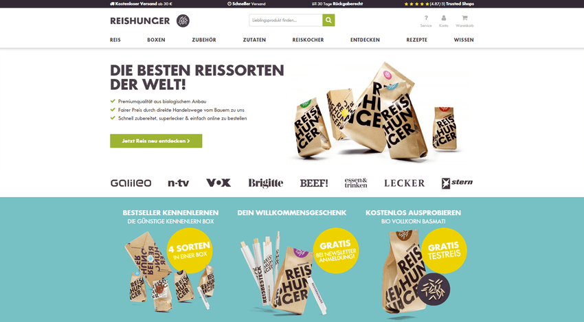Screenshot der Website reishunger.de als Beispiel für eine gelungene Konzeption im Sinne der Nutzersignal-Optimierung