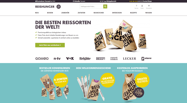 reishunger.de als Beispiel gelungener Konzeption, die als Nutzersignal-Optimierung mitgedacht wurde.