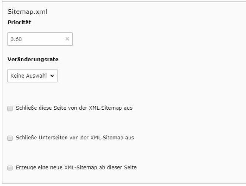 Einstellung der Sitemap-Daten in der Extension