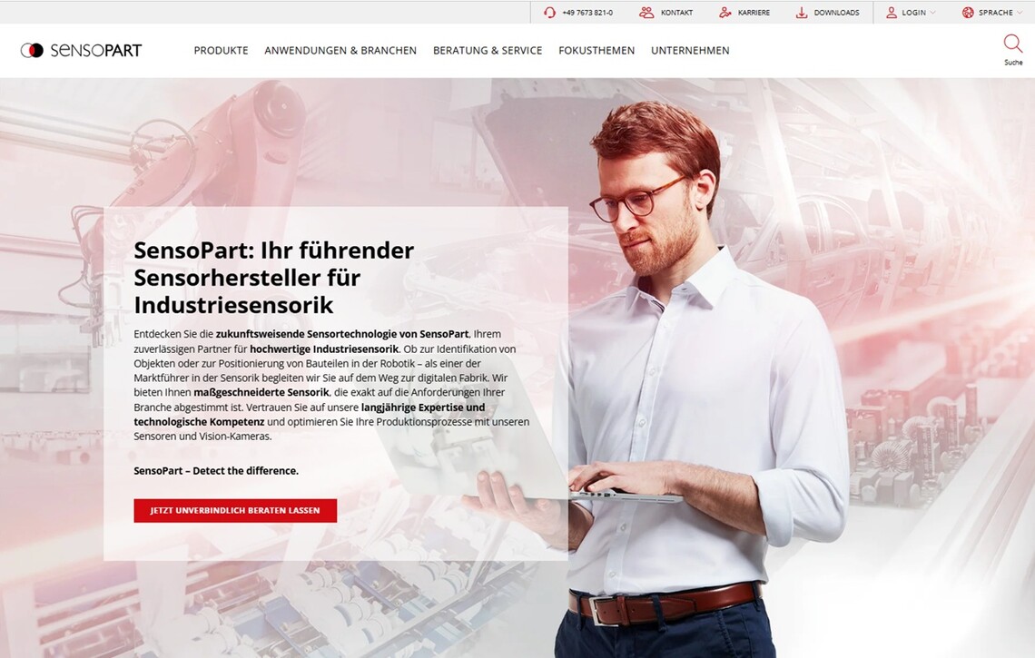 Screenshot der Sensopart Website