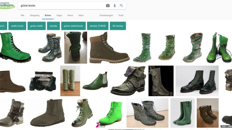 Screenshot von einer Google-Bildersuche zum Stichwort &quot;grüne Boots&quot;