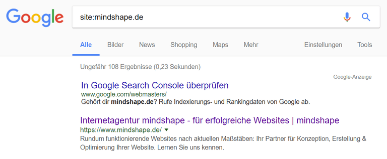 site-Abfrage von mindshape.de