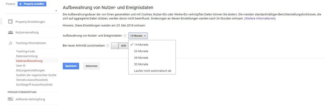 DSGVO-konforme Einstellungen der Datenaufbewahrung bei Google Analytics