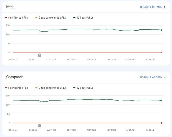 Screenshot: Core Web Vitals Bericht in der Google Search Console