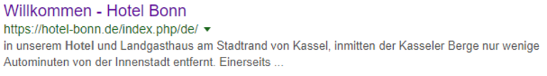 SERP-Snippet der Hotel Bonn Startseite.