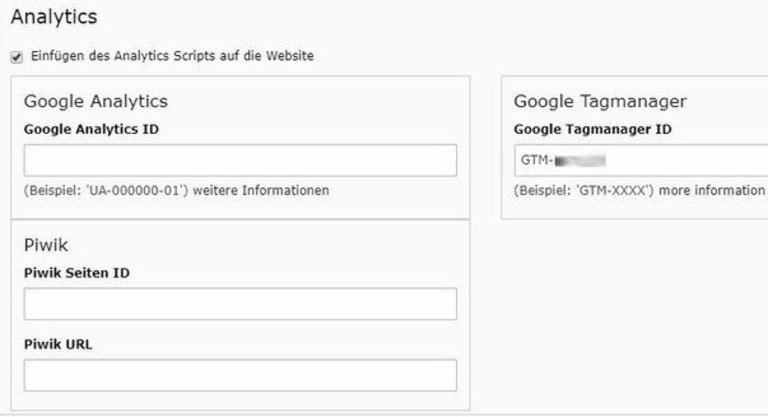 Screenshot der Extension zum Einfügen des Analytics-Codes