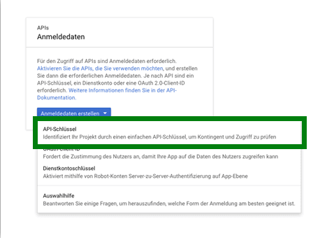 Screenshot: API-Schlüssel erstellen
