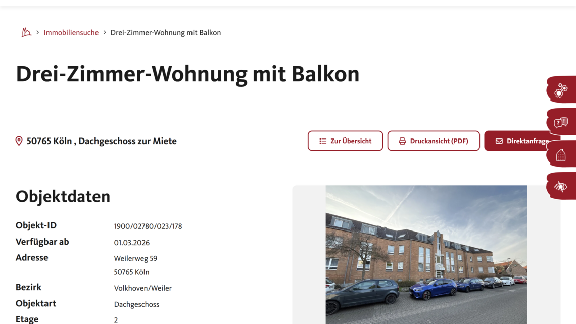 Screenshot einer Detailseite: Wohnung zur Miete Screenshot einer Detailseite: Wohnung zur Miete
