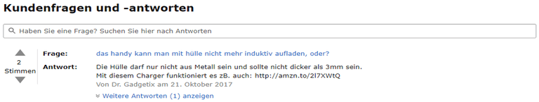 Kundenfragen zu einem Produkt auf Amazon