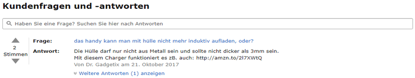 Screenshot: Amazon Kundenfragen und Antworten