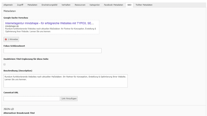 TYPO3 Metadaten
