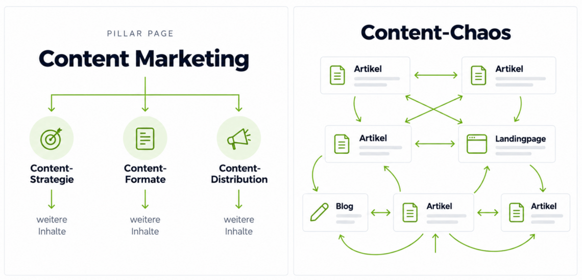Grafik zur Veranschaulichung von Content-Struktur durch Pillar Pages