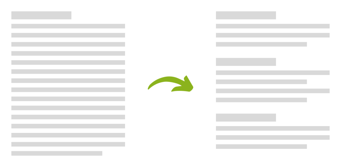 Veranschaulichung von Fließtext vs. Content-Chunking Veranschaulichung von Fließtext vs. Content-Chunking