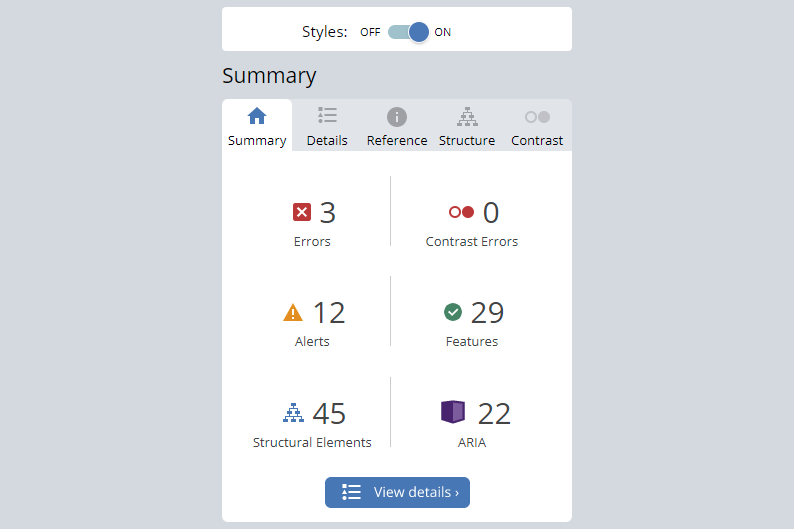Screenshot-Ansicht Wave Toolbar mit Informationen zum Optimierungsbedarf Ihrer Website