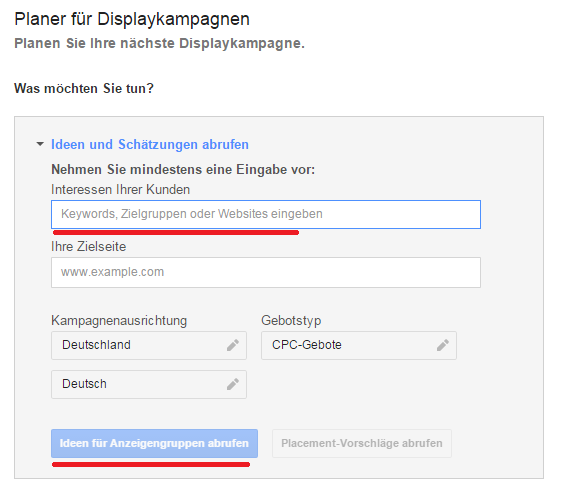 Planer für Displaykampagnen: Schritt 3