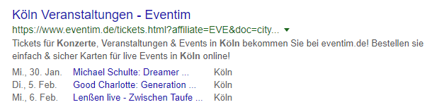 Abbildung 1: strukturierte Daten Markup für Events